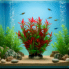 Realistic Red and Green Aquarium Plant
