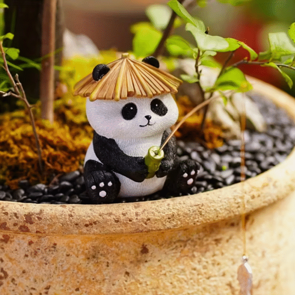 Fishing Panda Family Resin Figurine set