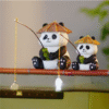 Fishing Panda Family Resin Figurine set