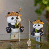 Fishing Panda Family Resin Figurine set