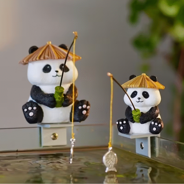 Fishing Panda Family Resin Figurine set